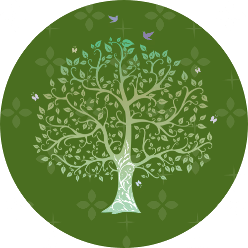 a tree with birds and leaves on it