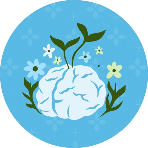 a white brain with green leaves and flowers
